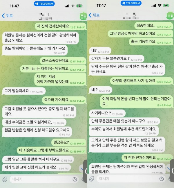 영화 리뷰 알바 담당자와 피해자가 나눈 대화 내용 / 사진=독자 제공