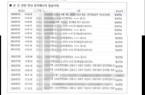 C은행이 보낸 피싱 사기 경고 문자 내역/사진=유지희 기자