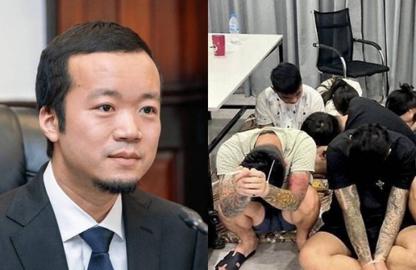 천즈 회장(왼쪽)과 캄보디아 수도 프놈펜의 한 사기 작업장에서 붙잡힌 용의자들 [사진출처=프린스그룹, 연합뉴스/ 편집)