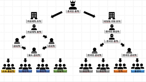 캄보디아 거점 사기조직 조직도